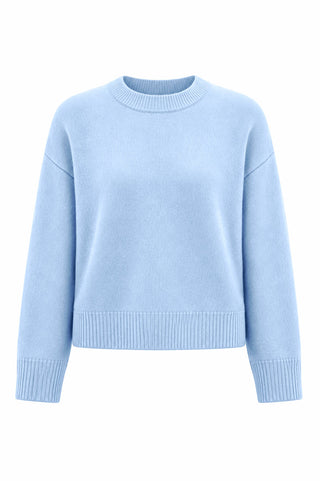 Wool Crew Neck Knit - Cool Blue