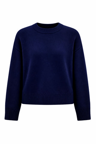 Wool Crew Neck Knit - Navy