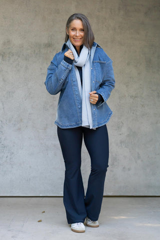Women's Denim Shacket in Mid Blue Wash, view 4