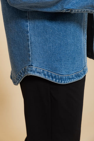 Women's Denim Shacket in Mid Blue Wash, view 9