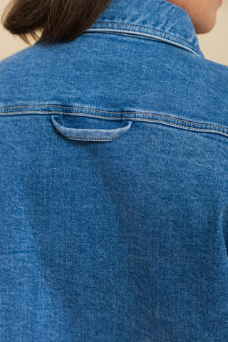 Women's Denim Shacket in Mid Blue Wash, view 10