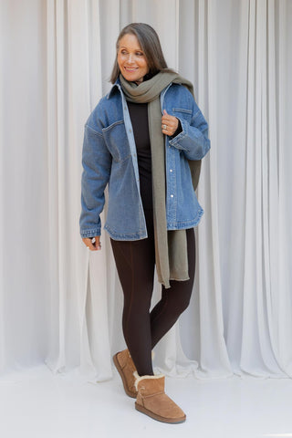 Women's Denim Shacket in Mid Blue Wash, view 5