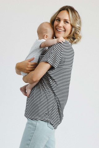 Mama Nursing Top in Black & White - Stripe