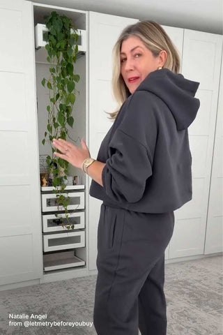 Off Duty Cropped Hoodie - Charcoal Black