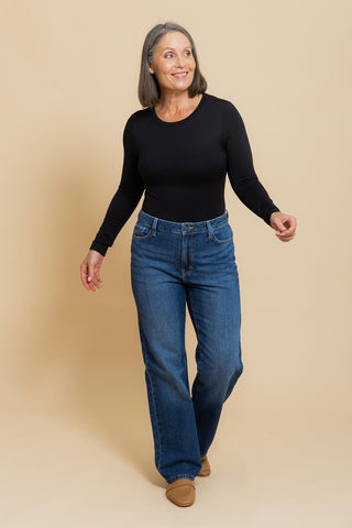Sculpt Crew Neck Bodysuit in black styled with Active Truth bottoms