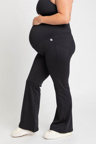 Thermal Mama Maternity Flare Leggings with Pockets Full-Length - Black