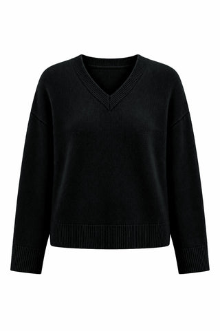 Wool V-Neck Knit - Black