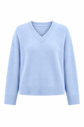 Wool V-Neck Knit - Cool Blue