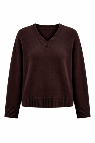 Wool V-Neck Knit - Espresso