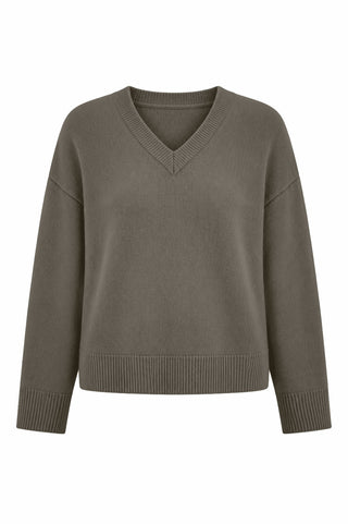 Wool V-Neck Knit - Khaki