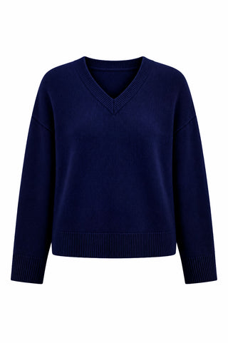 Wool V-Neck Knit - Navy