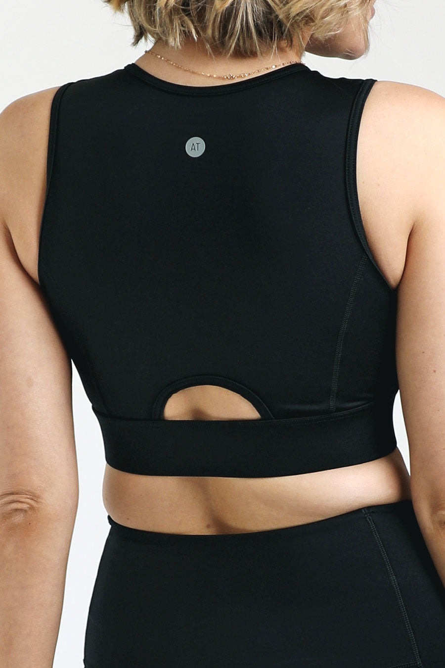 Women's Black Front Zip Mesh Black Crop Top